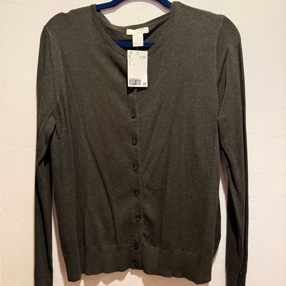 Dark Olive Green Button-Up Cardigan